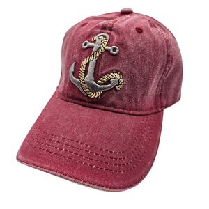 Unisex Red Nautical Anchor Embroidered Denim Cap